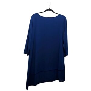 Susan Graver Liquid Knit Asymmetrical Hem Blue Pullover 3/4 Sleeve Tunic Size L